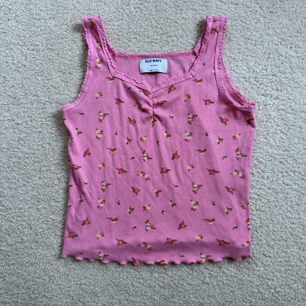 Pink ribbed floral mini tank top